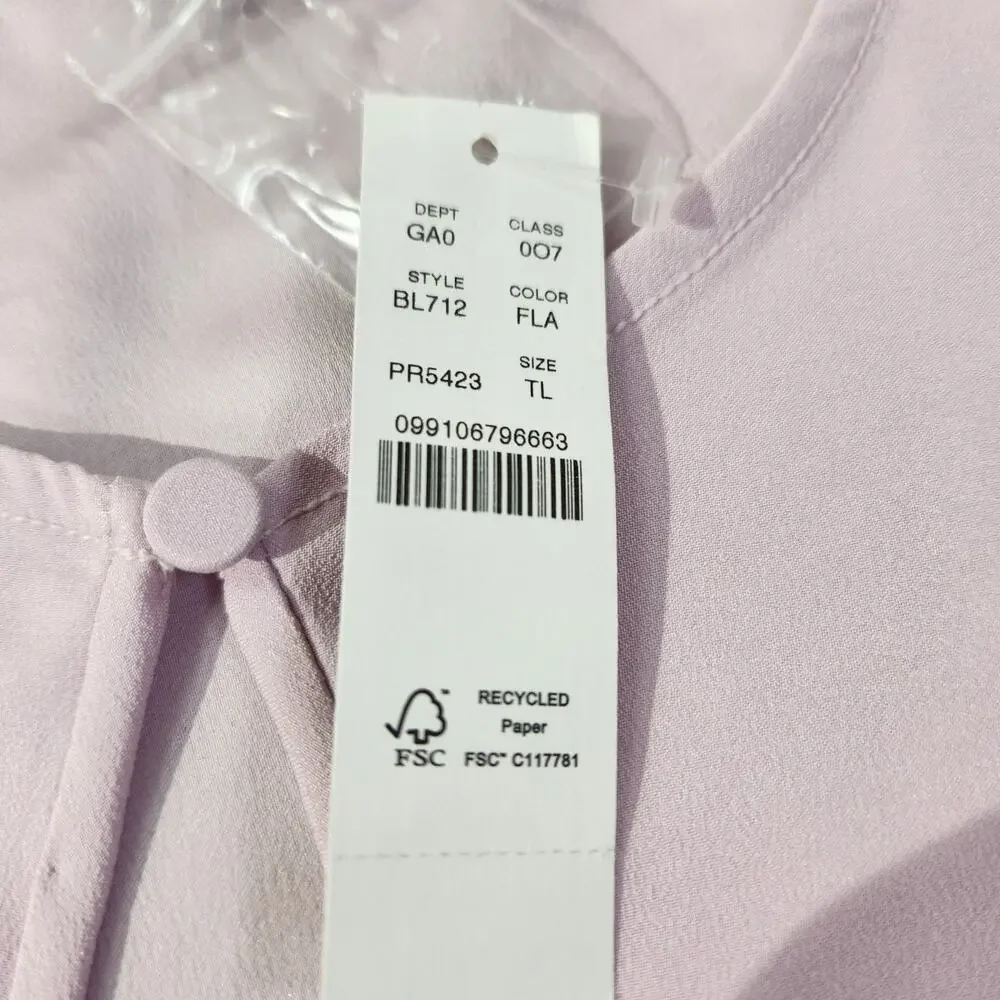 J Crew Pink Puff Sleeve Keyhole Neckline Crepe Blouse Women Tall Large